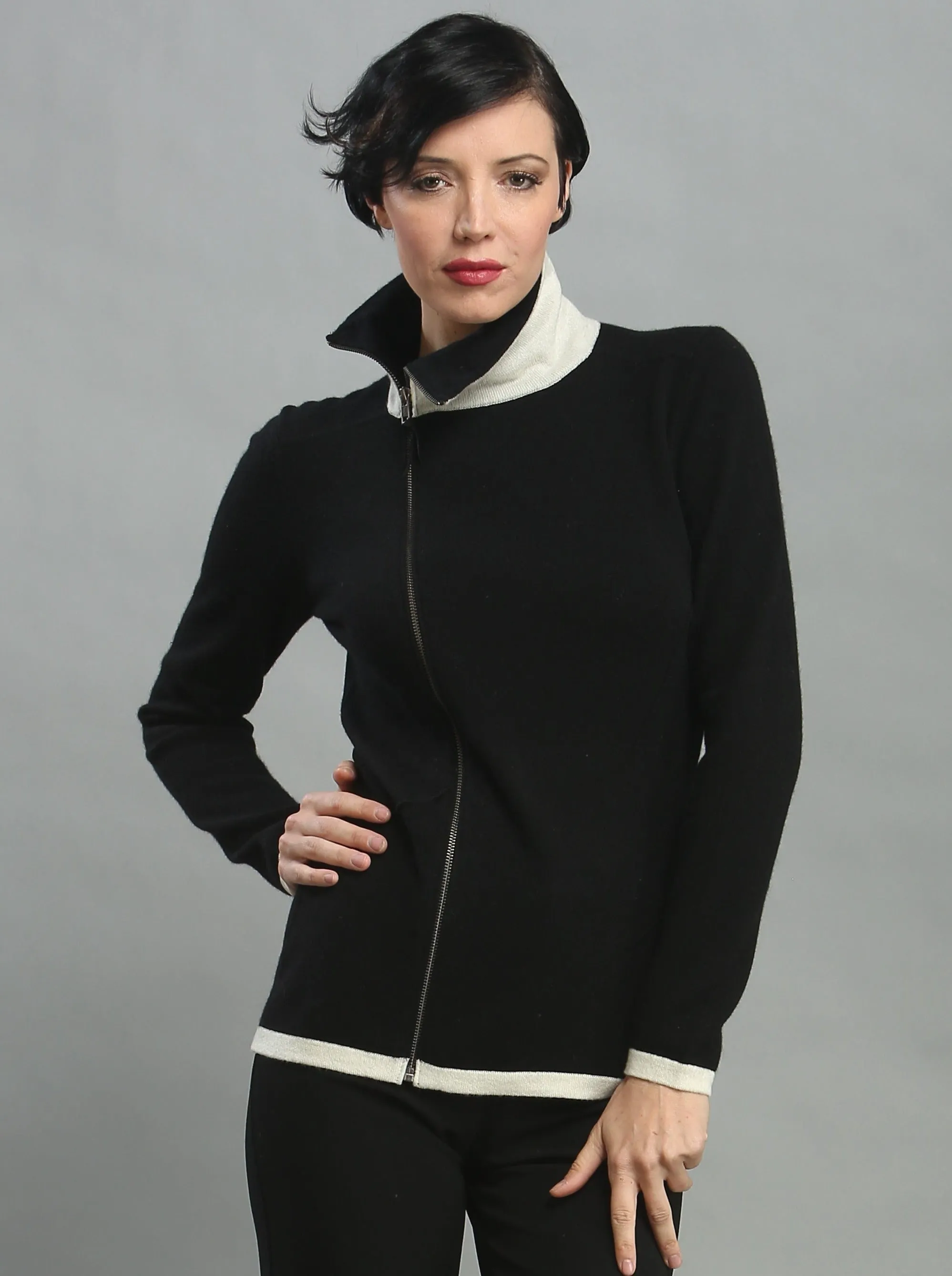 Turtleneck Asymmetrical Zip Cardigan