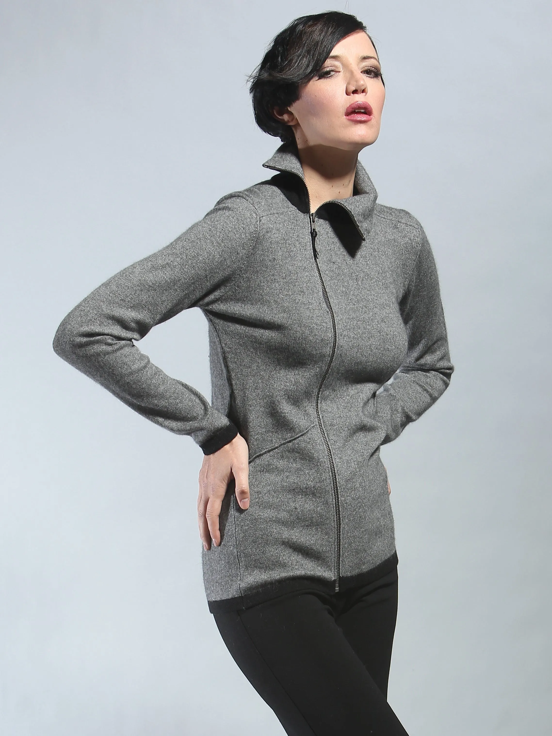 Turtleneck Asymmetrical Zip Cardigan