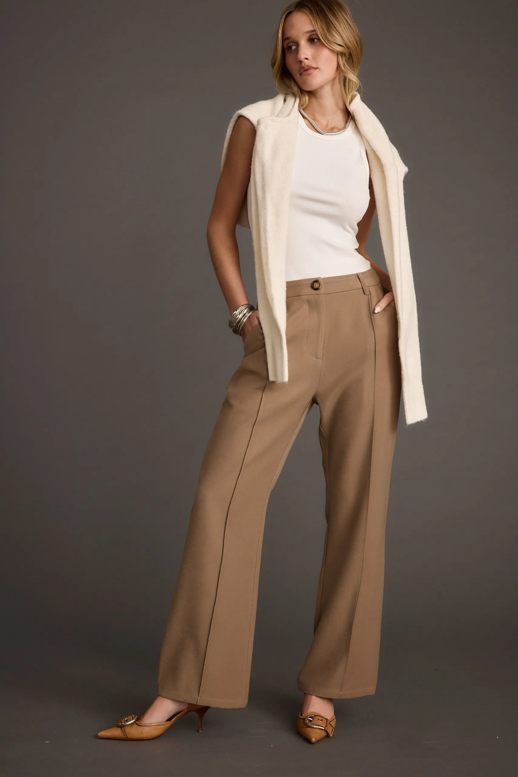 Virginia Taupe Seamed Slim Leg Trousers