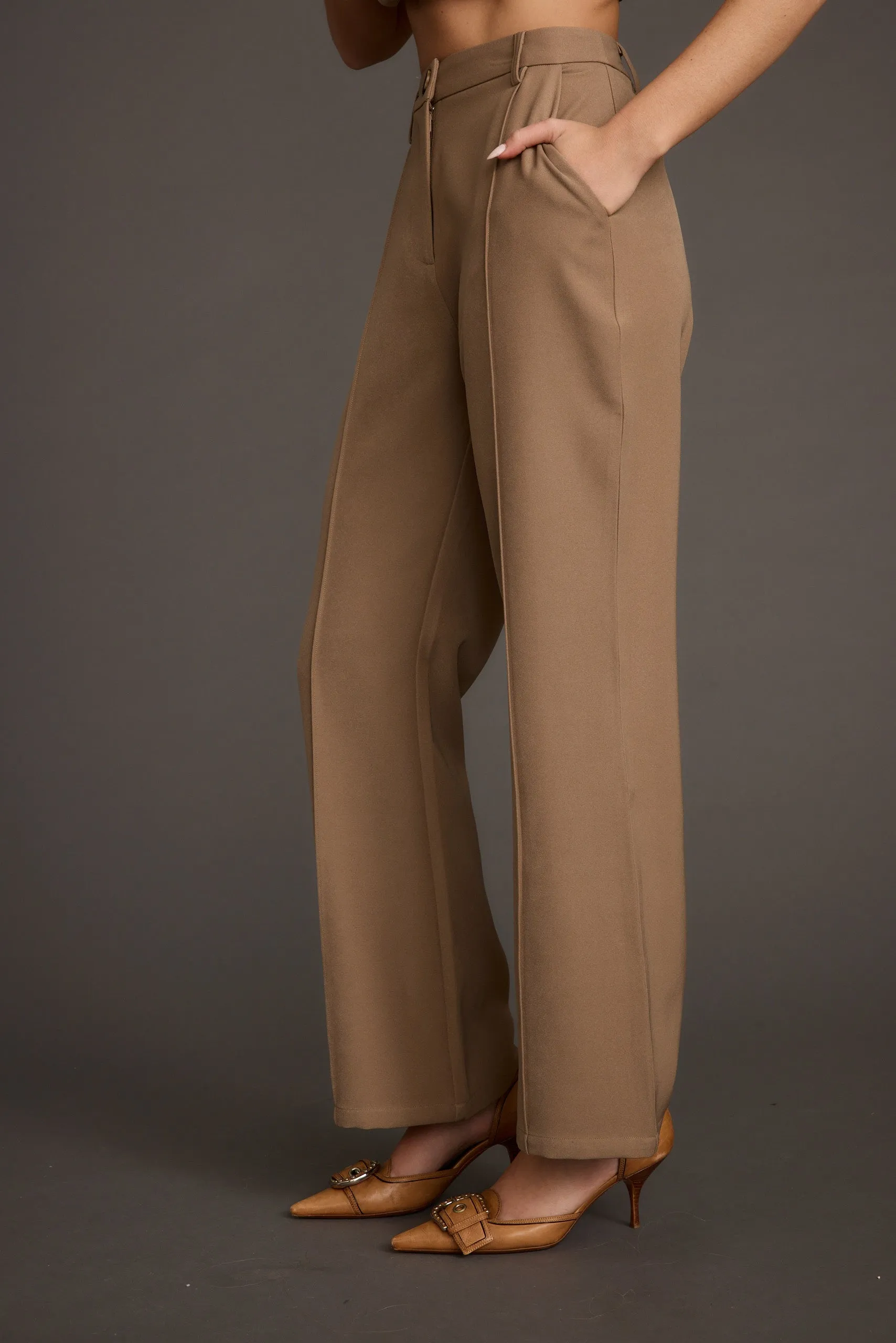 Virginia Taupe Seamed Slim Leg Trousers