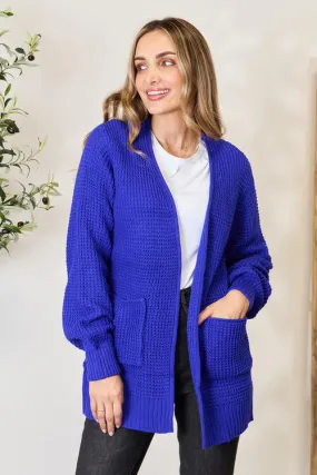 Waffle-Knit Open Front Cardigan