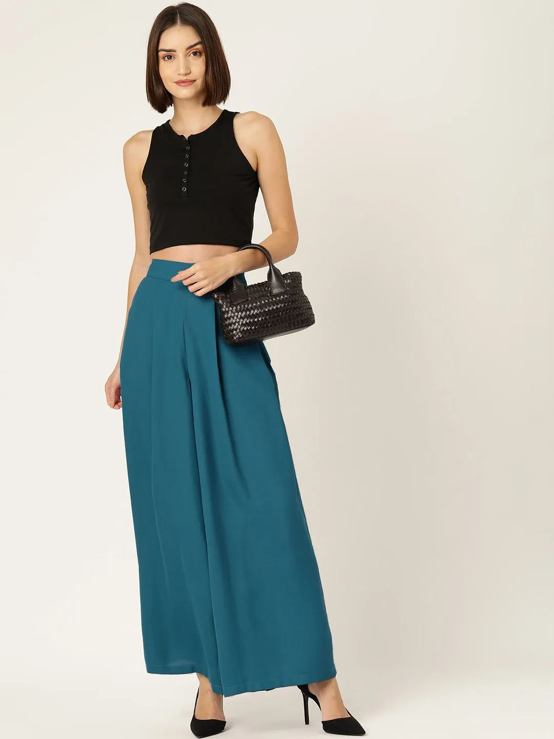 Women Relaxed Loose Fit High-Rise Pleated Trousers