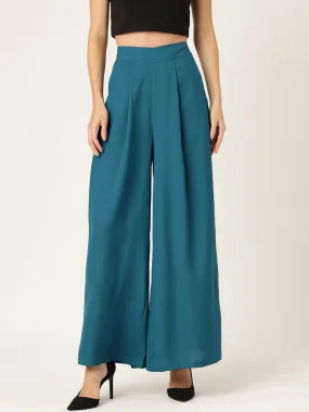 Women Relaxed Loose Fit High-Rise Pleated Trousers