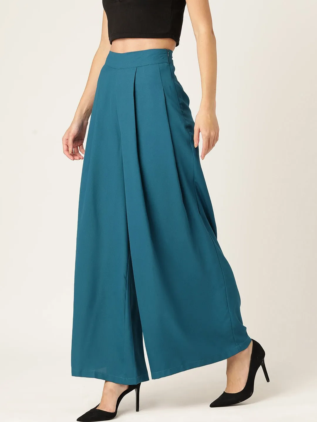 Women Relaxed Loose Fit High-Rise Pleated Trousers