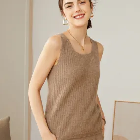 Women's 100% Pure Cashmere Sweater Tank Top Sleeveless Square Neck Cashmere Tops